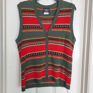 Southern‎ Lady Vintage Green Red Striped Knit Button Front Sweater Vest Size M